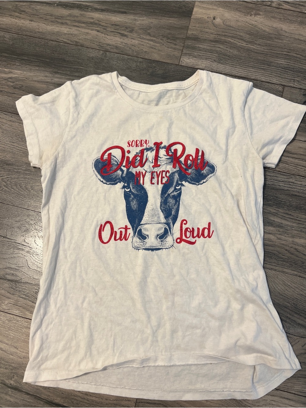 💛🦢5 FOR $10!!! 🦢💛 White Graphic Tee with Cow "Did I Roll My Eyes Out Loud"